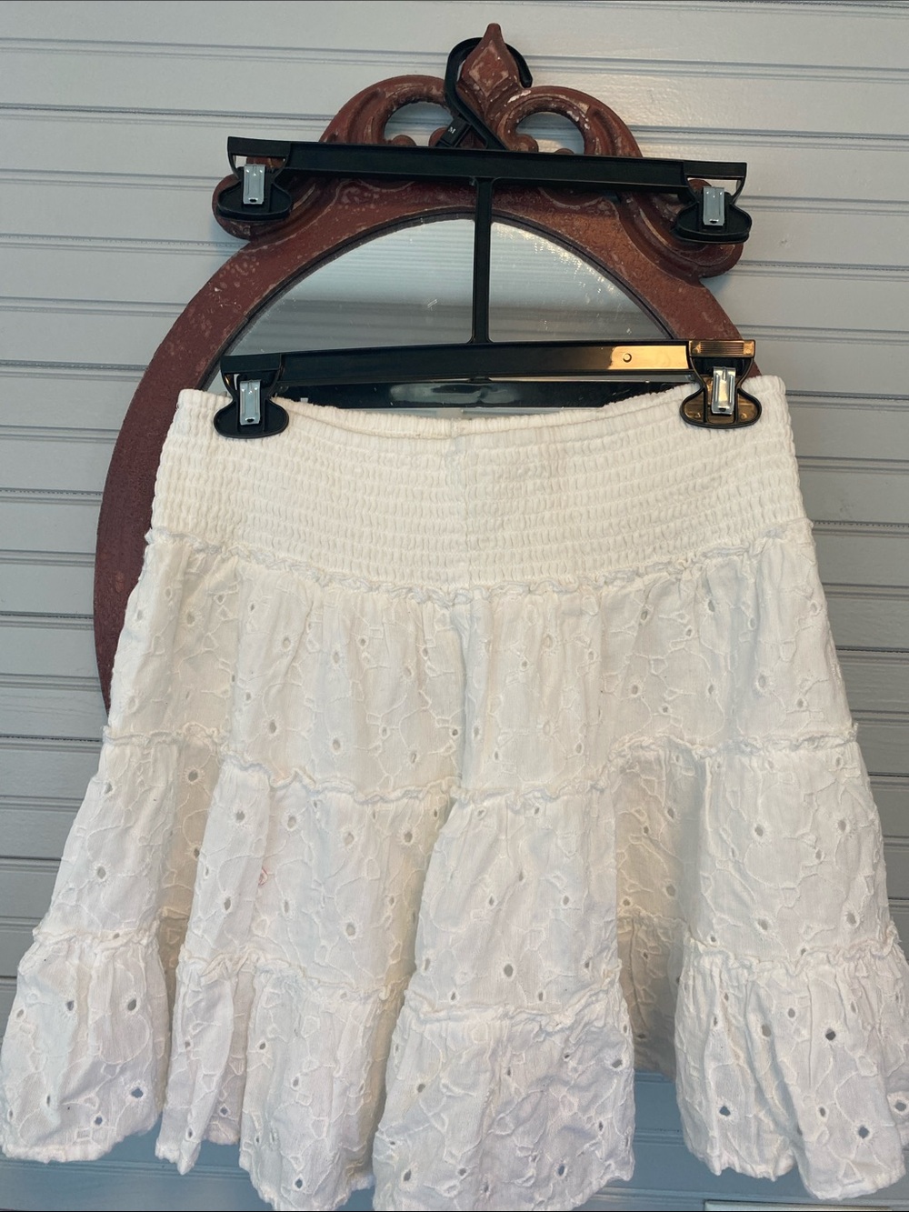 White Eyelet Tiered Cotton Skirt - Women - Picture 2 of 3